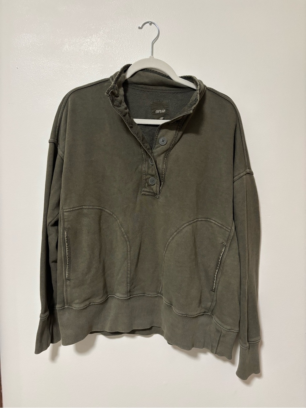 aerie Olive Green Henley Pullover Hoodie